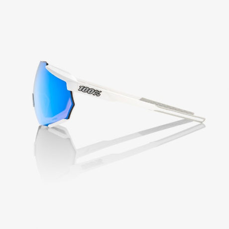 100% Racetrap Matte White/ HiPER Blue Multilayer Mirror Lens + Clear Lens zijkant