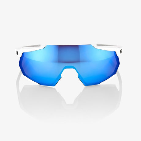 100% Racetrap Matte White/ HiPER Blue Multilayer Mirror Lens + Clear Lens voorkant