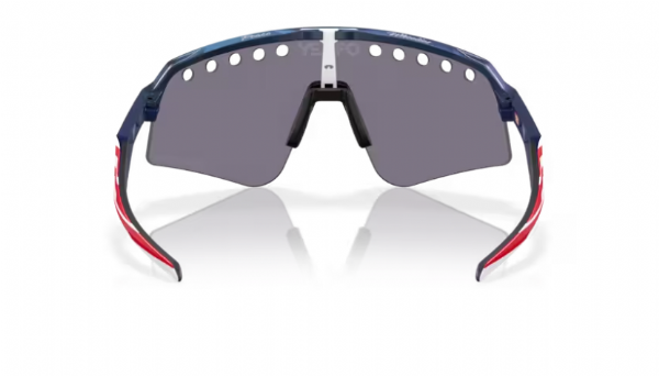 Achteraanzicht van de Oakley Sutro Lite Sweep sportbril in Troy Lee Designs Blue Colorshift met Vented Prizm Grey-lens.