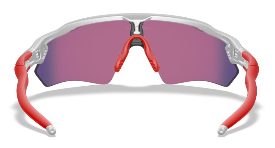 Oakley Custom Radar EV XS Silver Redline Icon/ Prizm Road achterkant