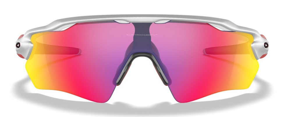 Oakley Custom Radar EV XS Silver Redline Icon/ Prizm Road voorkant