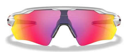 Oakley Custom Radar EV XS Silver Redline Icon/ Prizm Road voorkant