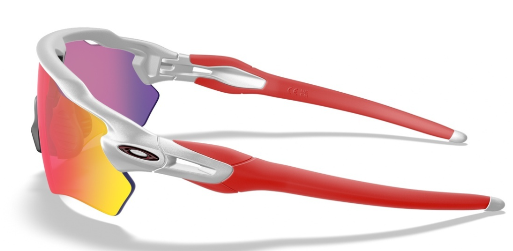 Oakley Custom Radar EV XS Silver Redline Icon/ Prizm Road zijkant