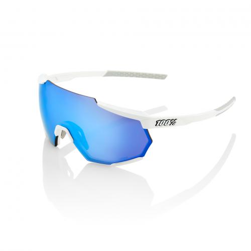 100% Racetrap Matte White/ HiPER Blue Multilayer Mirror Lens + Clear Lens