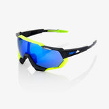 100% Speedtrap Polished Black Neon Yellow/ Electric Blue Mirror Lens + Clear Lens