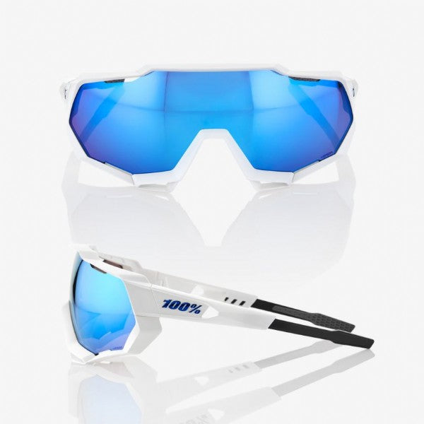 100% Speedtrap Matte White/ HiPER Blue Multilayer Mirror Lens + Clear Lens