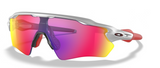 Oakley Custom Radar EV XS Silver Redline Icon/ Prizm Road