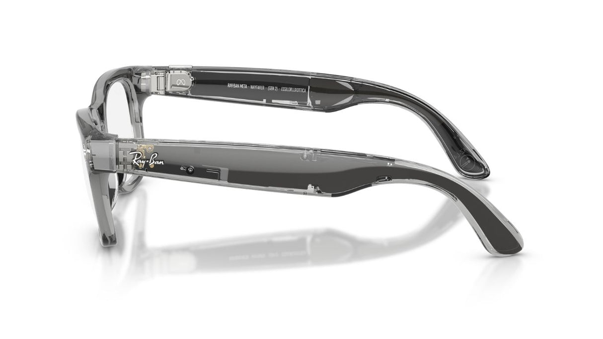 Ray-Ban-Meta-Wayfarer-Shiny-Transparent-Grey-Transitions-Sapphire-Zijaanzicht